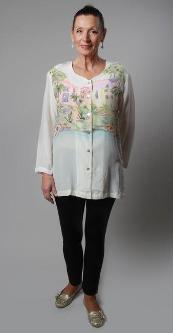 White Prints Blouse & Pant Set - NineSilk