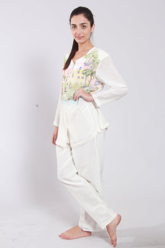 White Prints Blouse & Pant Set - NineSilk