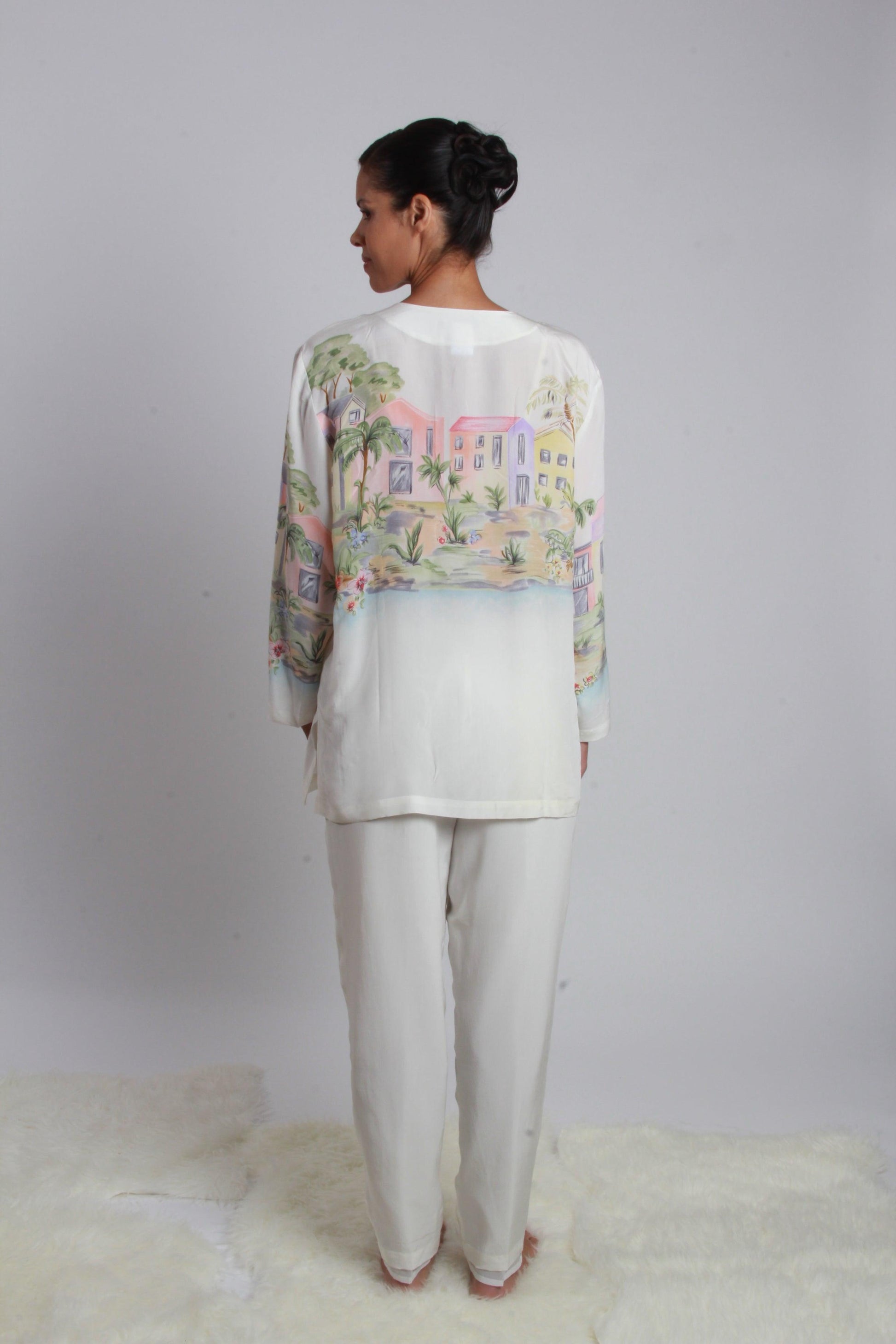 White Prints Blouse & Pant Set - NineSilk