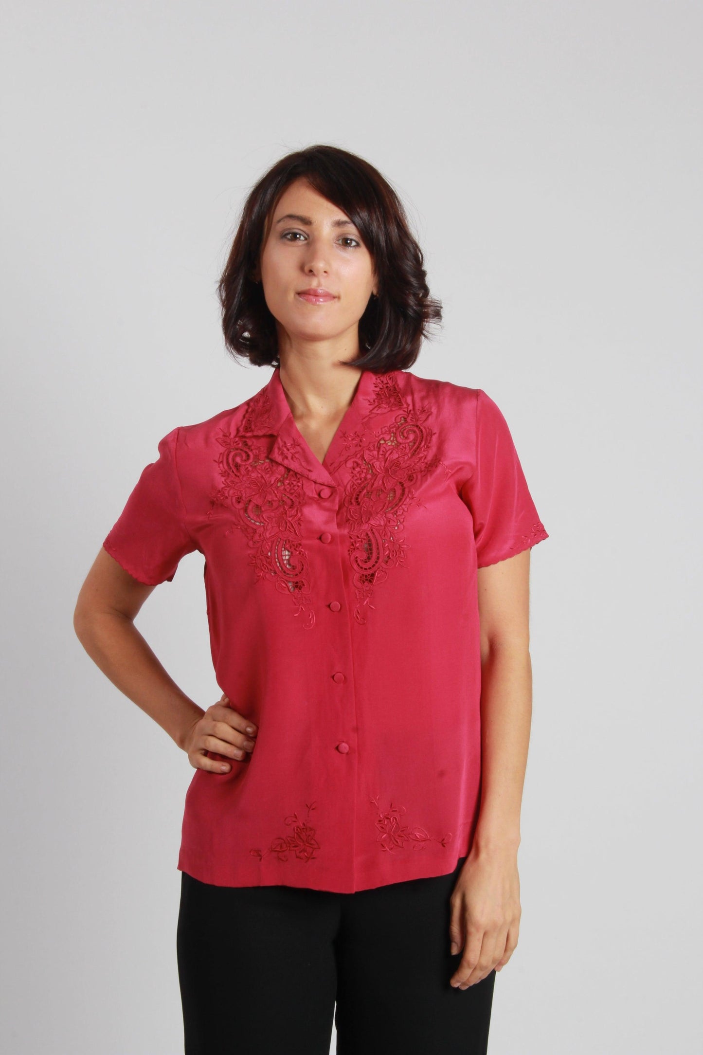 embroidery silk blouse - NineSilk