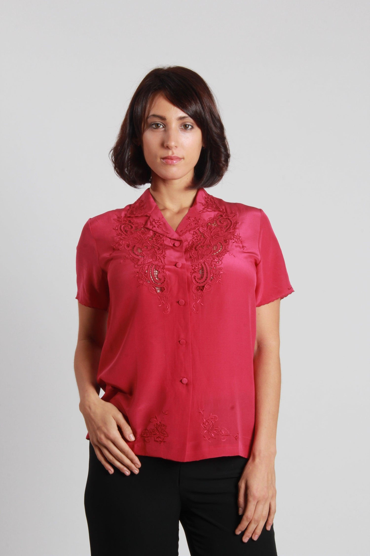 embroidery silk blouse - NineSilk