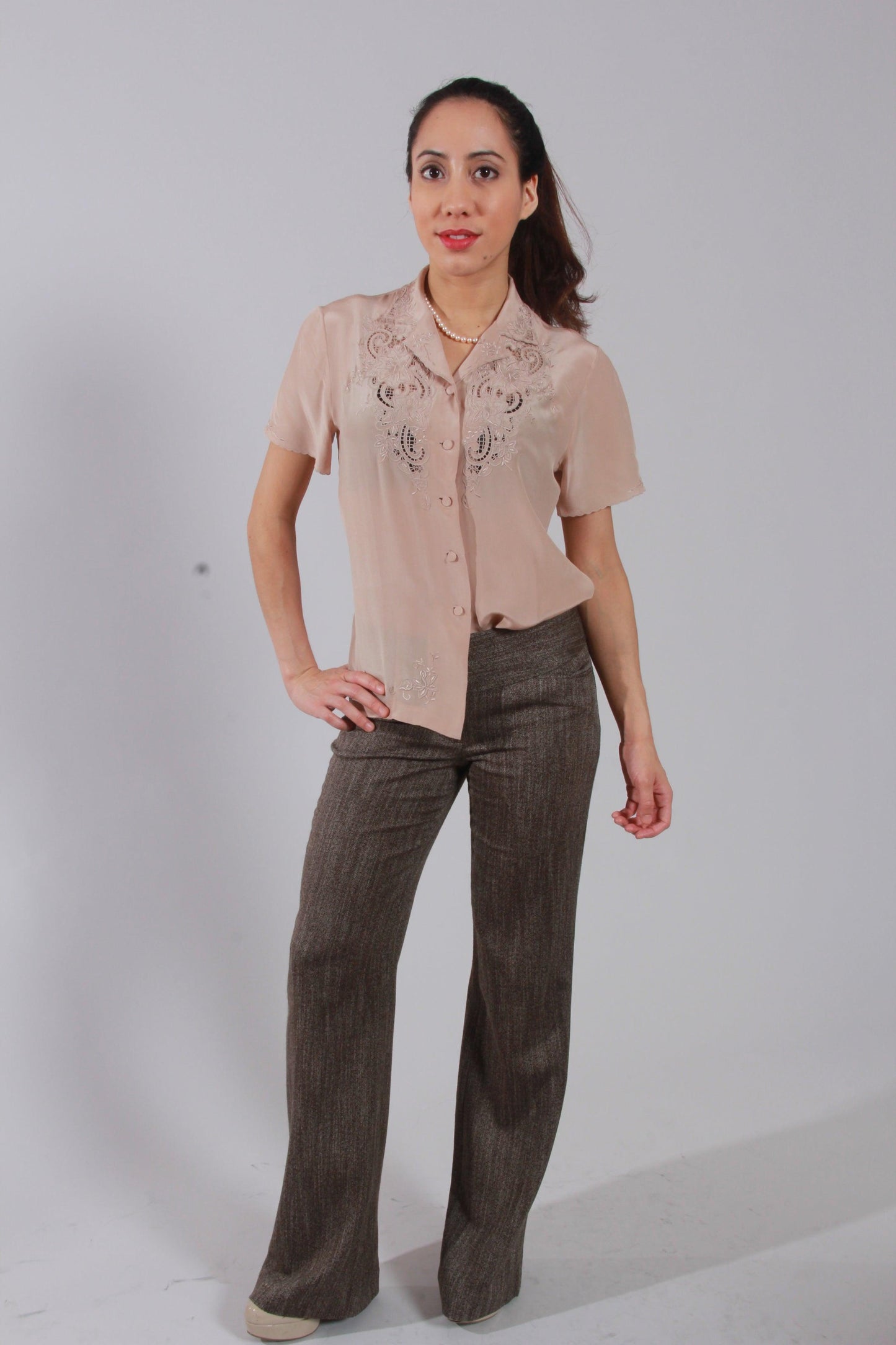 embroidery silk blouse - NineSilk