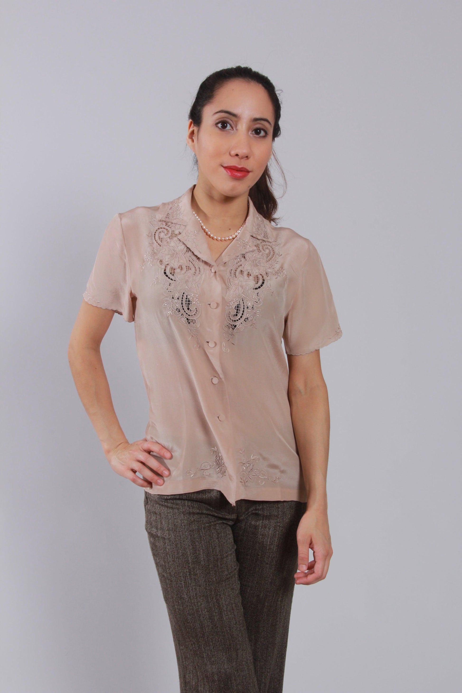 embroidery silk blouse - NineSilk