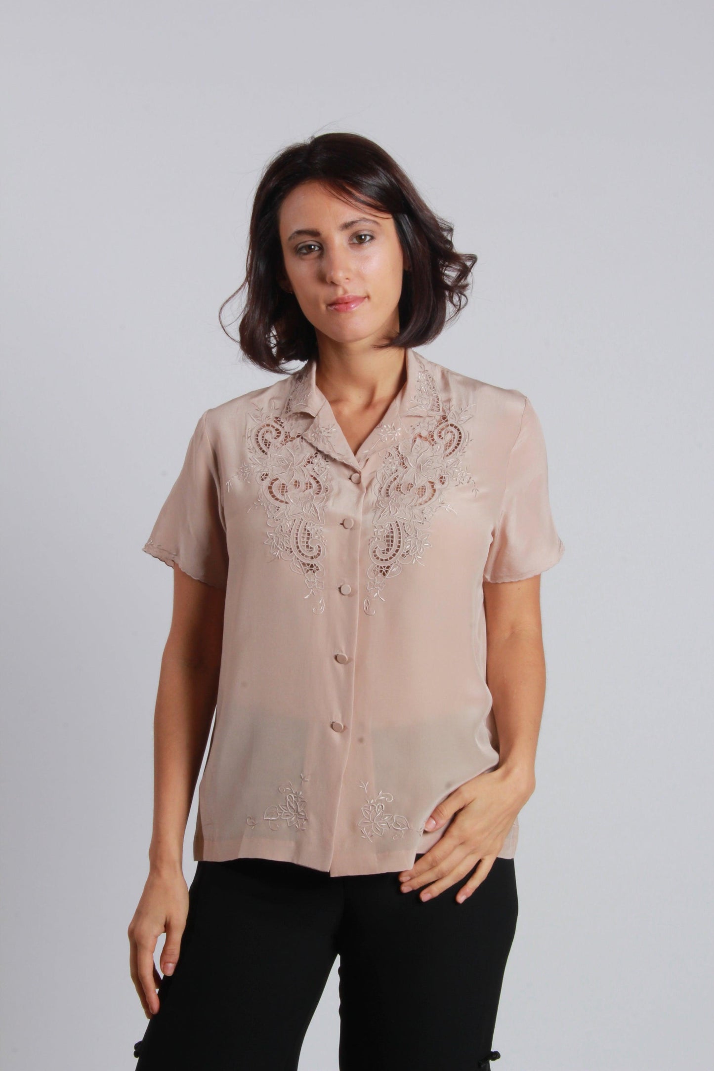 embroidery silk blouse - NineSilk