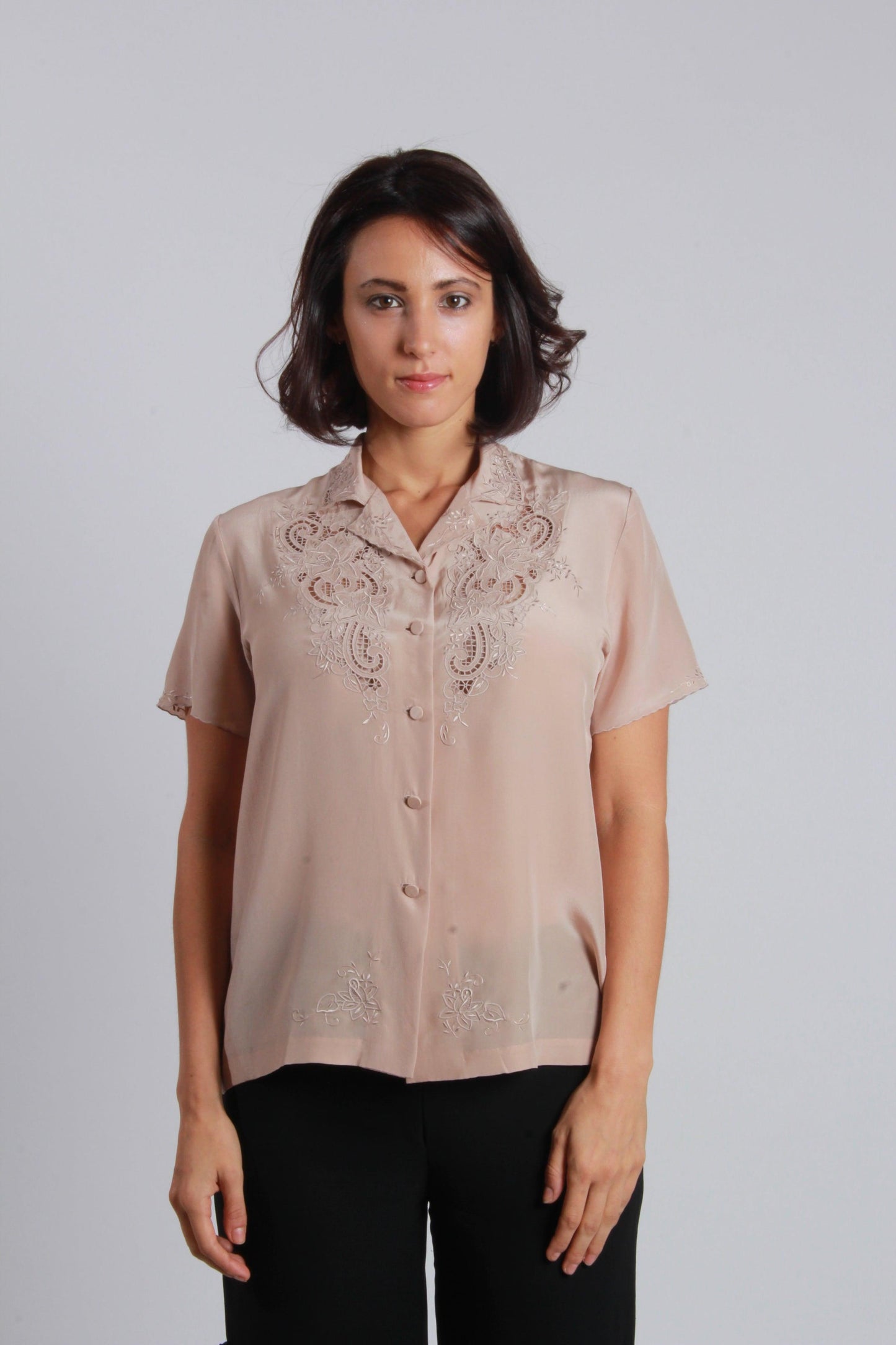 embroidery silk blouse - NineSilk