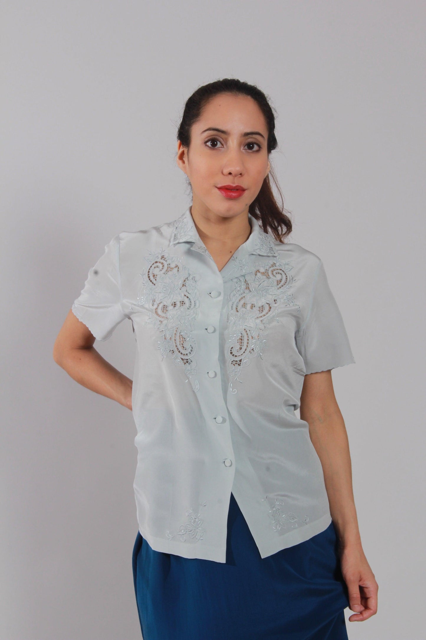 embroidery silk blouse - NineSilk