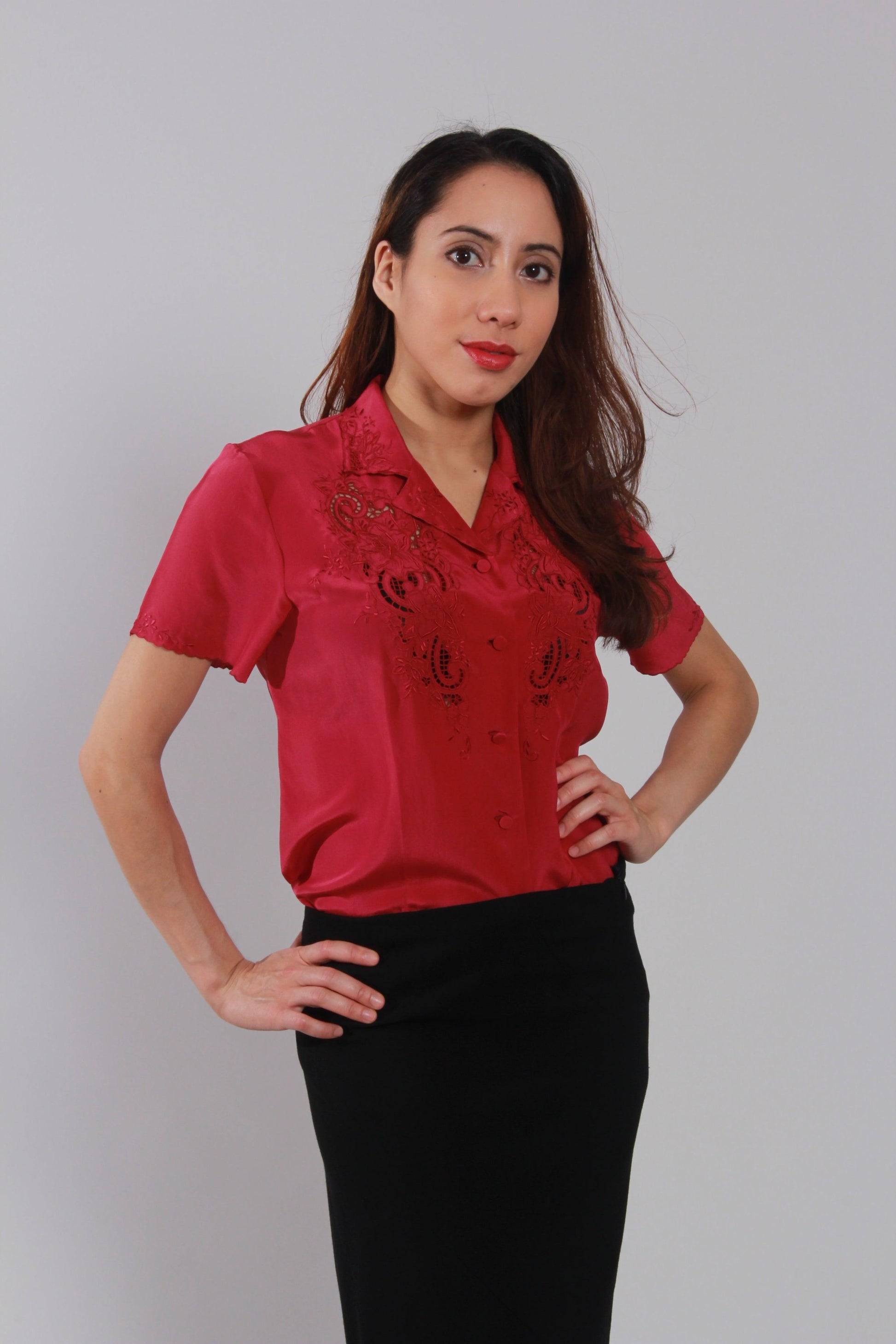 embroidery silk blouse - NineSilk