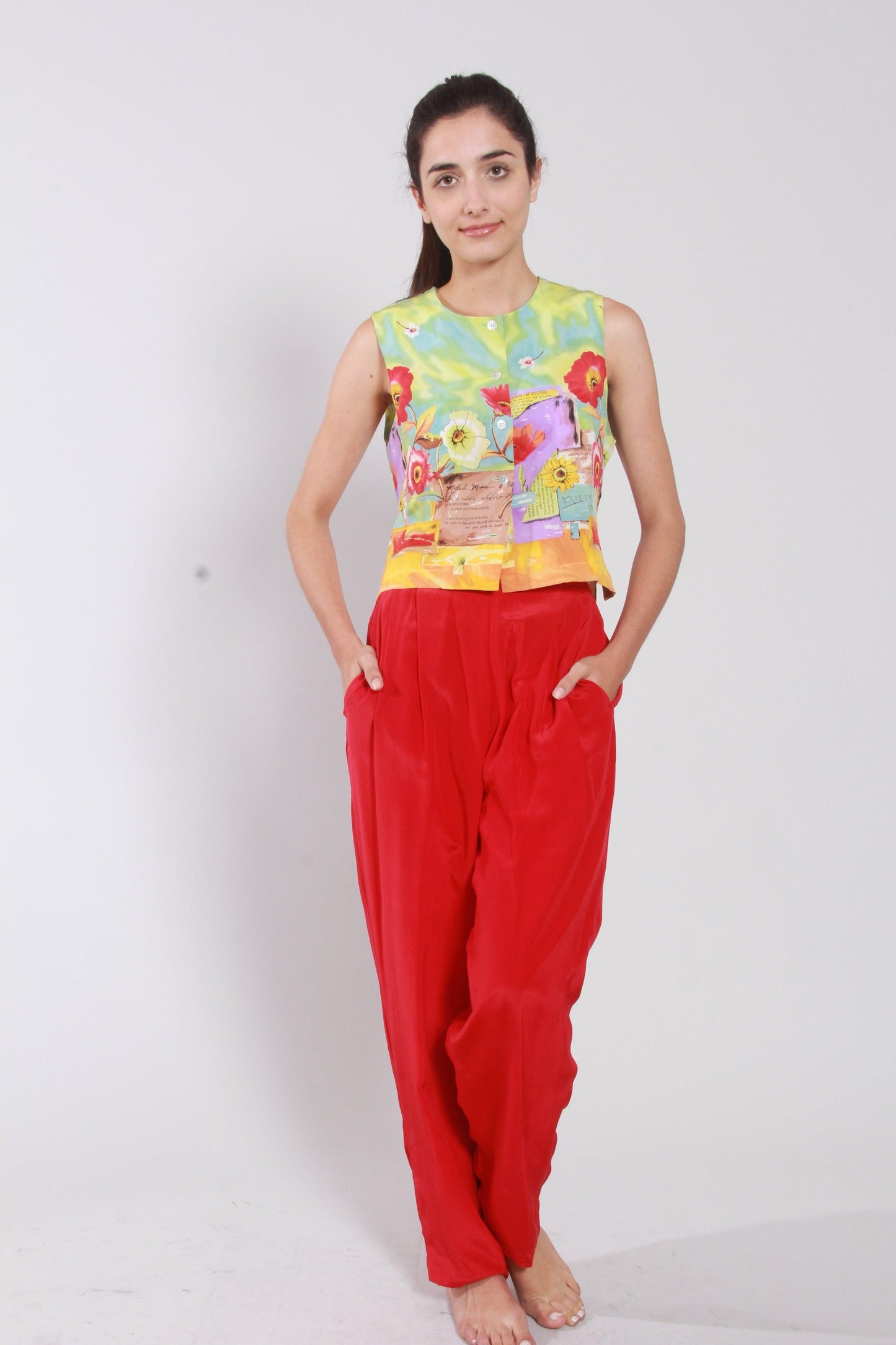 Red Print Pants - NineSilk