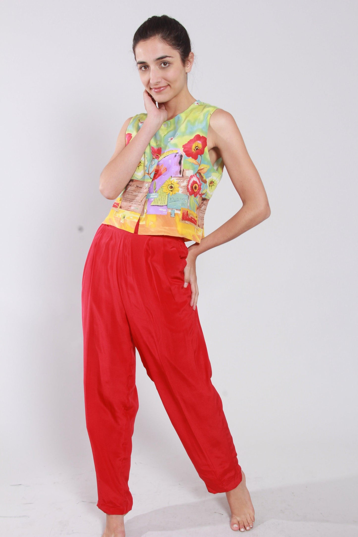 Red Print Pants - NineSilk