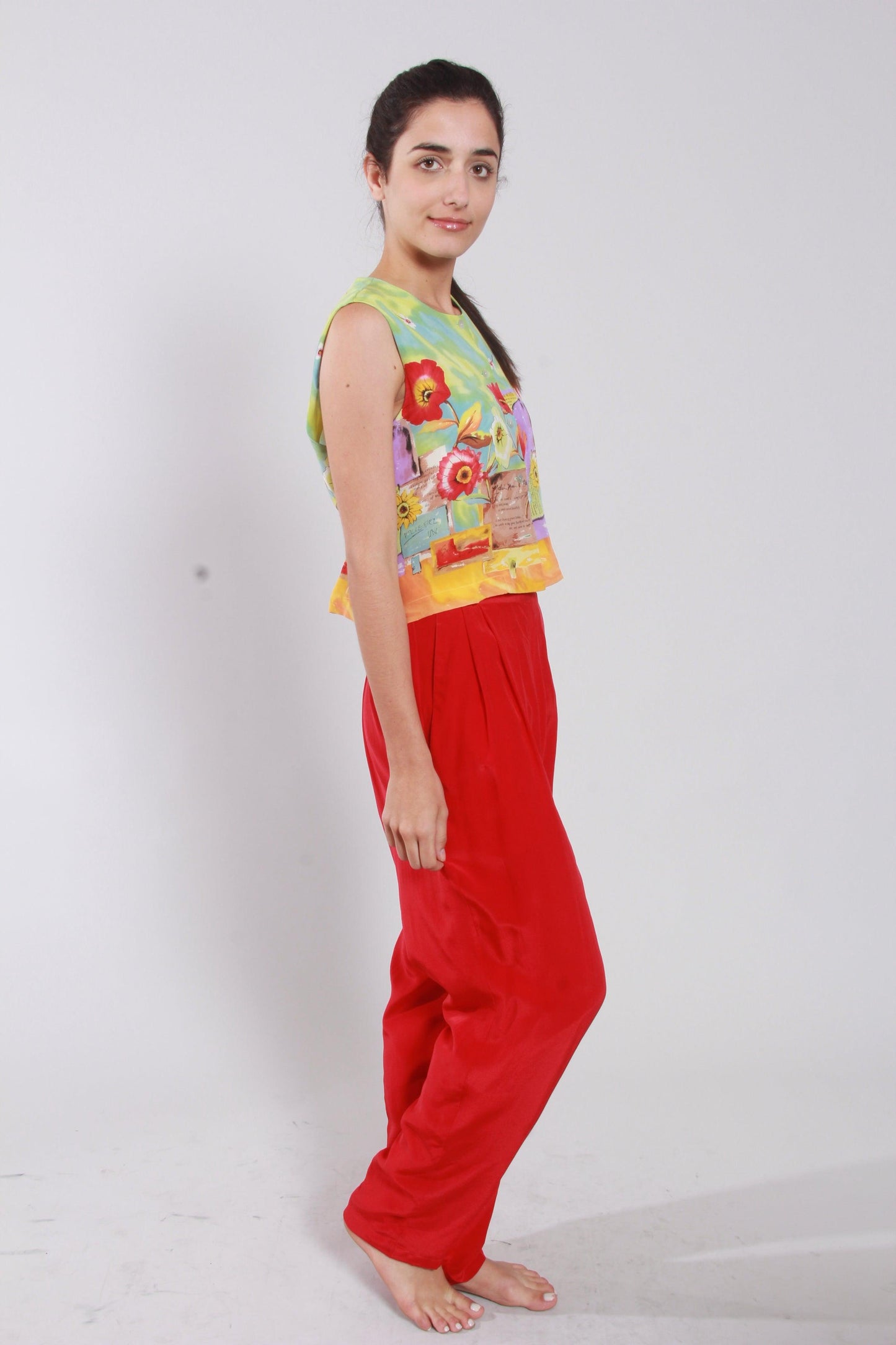 Red Print Pants - NineSilk