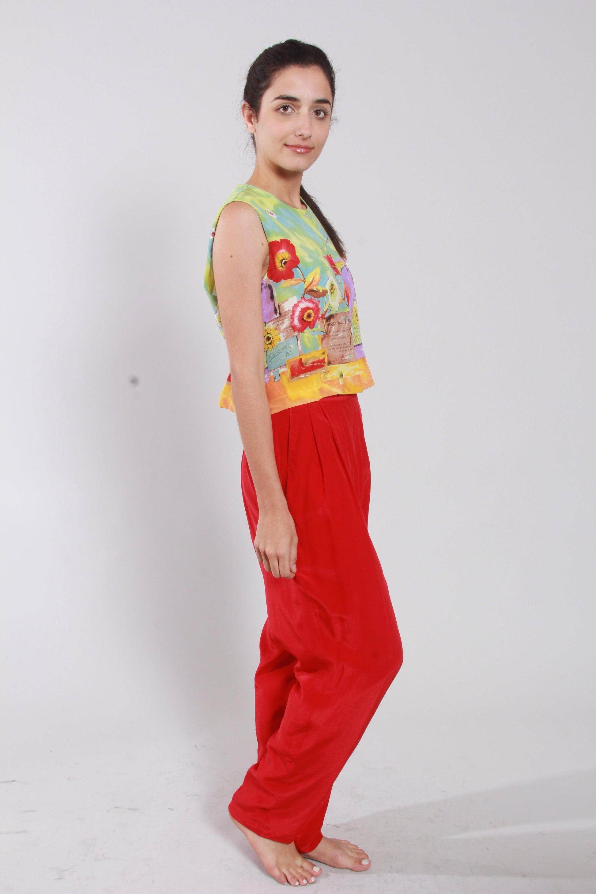 Red Print Pants - NineSilk