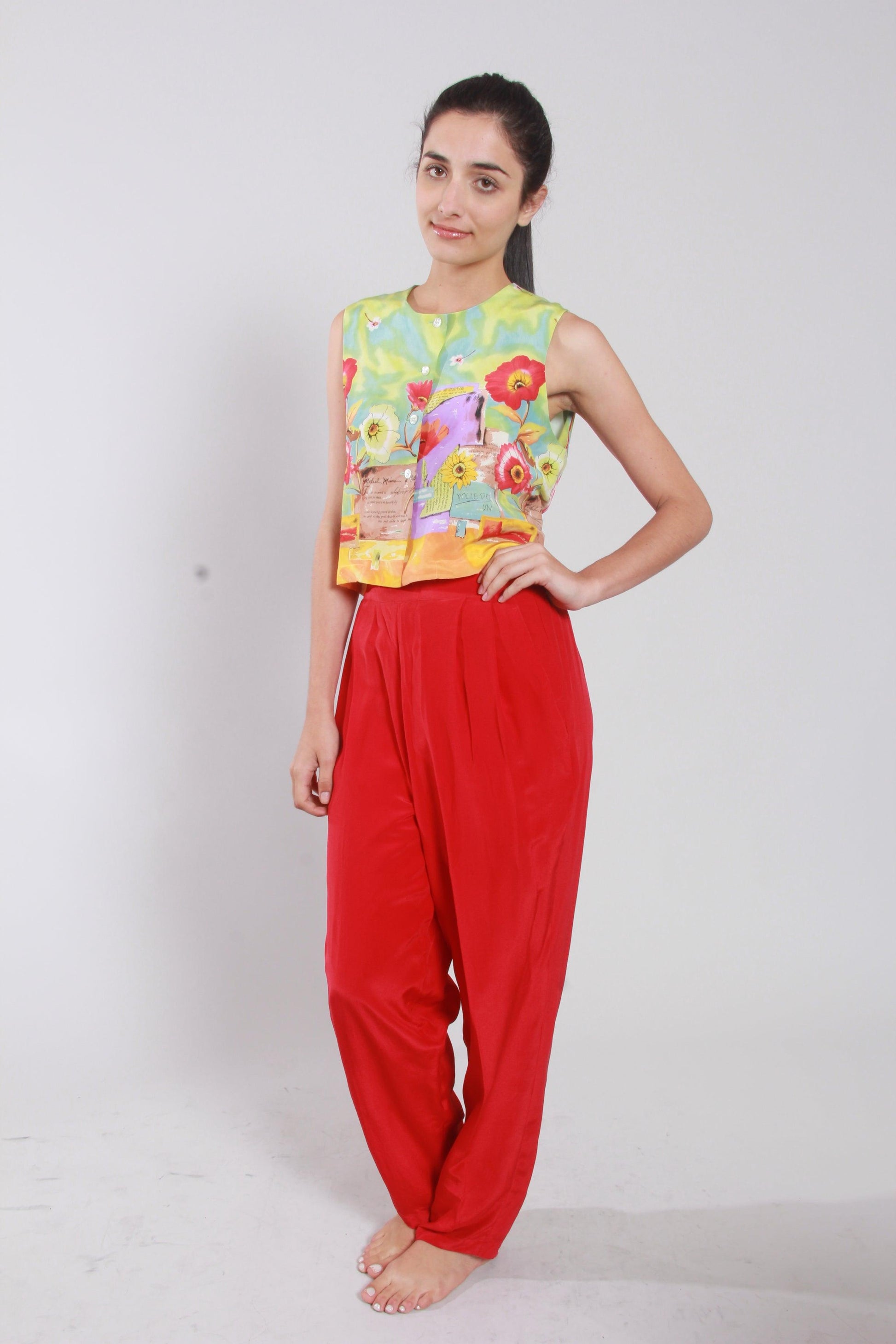 Red Print Pants - NineSilk