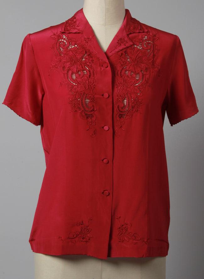 embroidery silk blouse - NineSilk