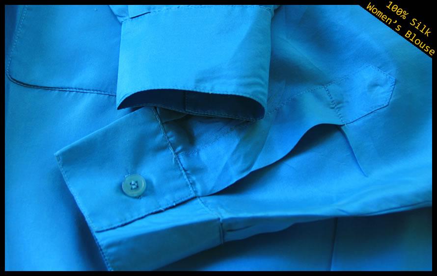 This 100% pure cornflower blue silk blouse features loose-fit shirt style, comfort freezing, bright colors and two breast pockets; a perfect integration of sexy and vogue