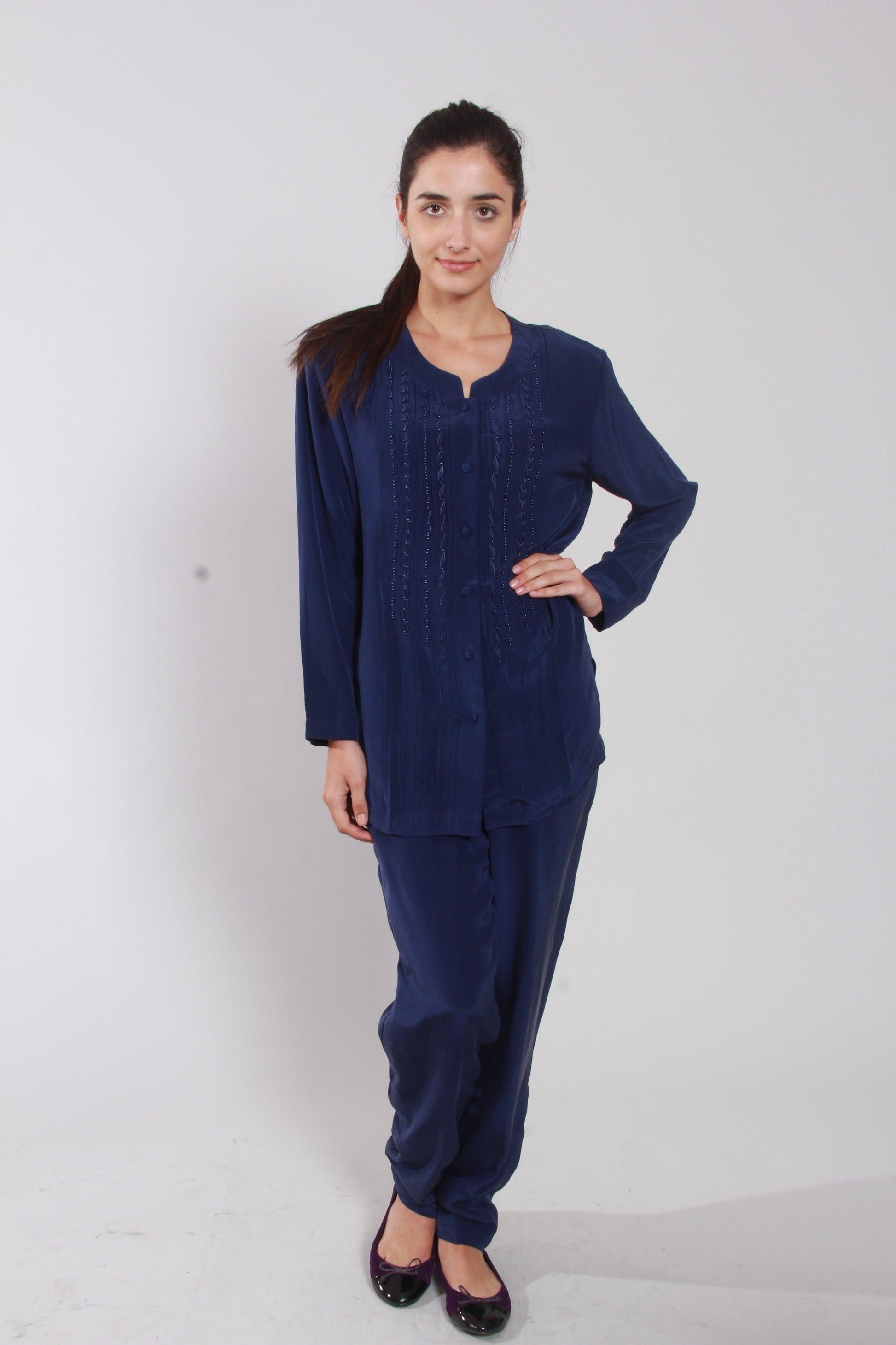 Navy Blouses & Pants Set - NineSilk