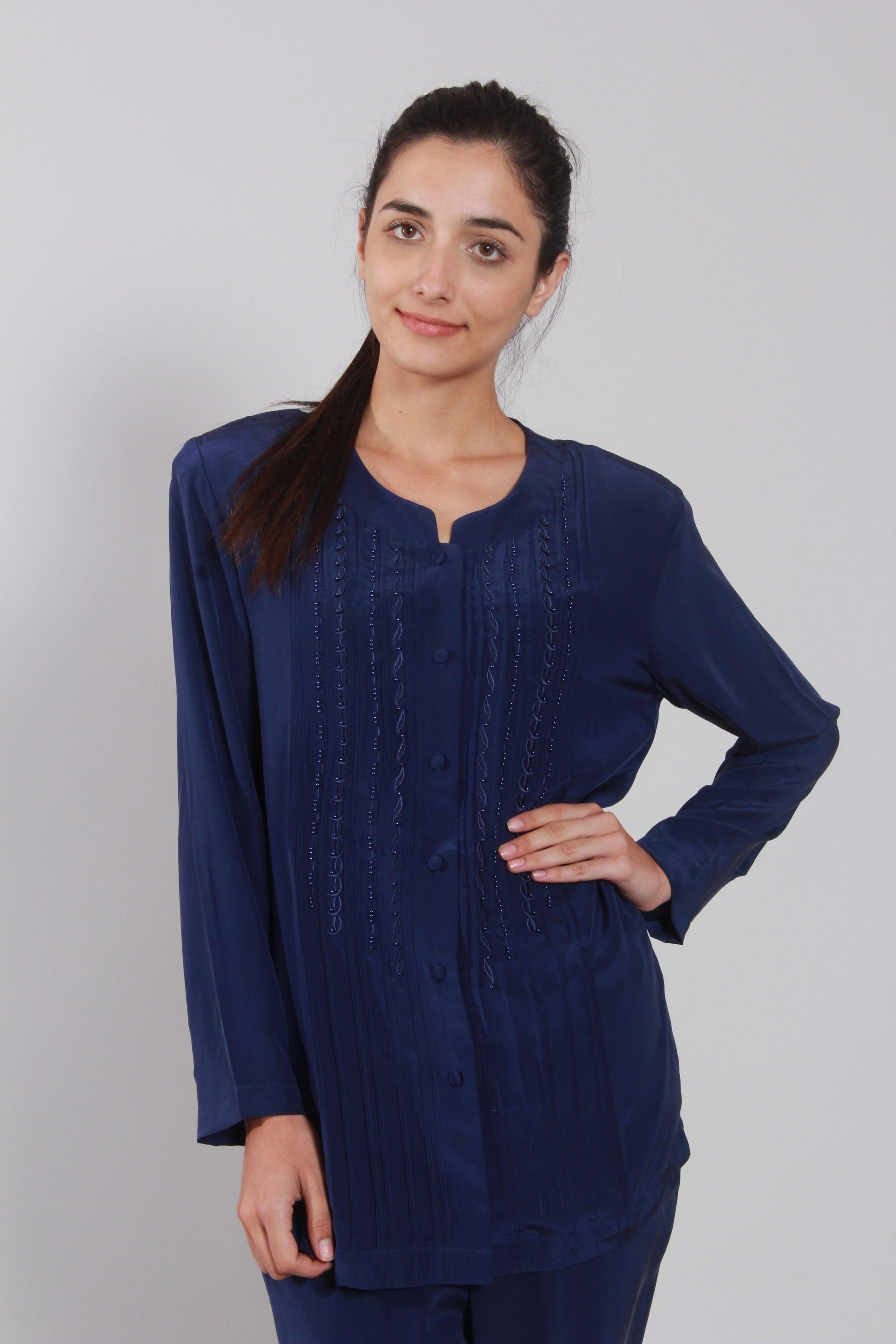 Navy Blouses & Pants Set - NineSilk