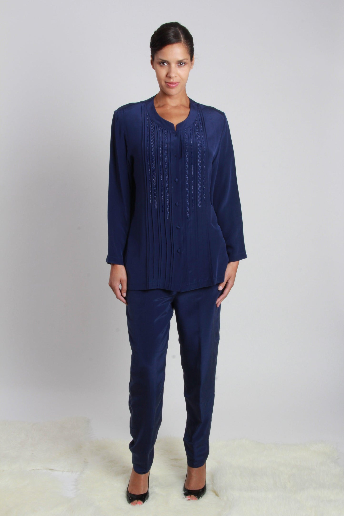 Navy Blouses & Pants Set - NineSilk