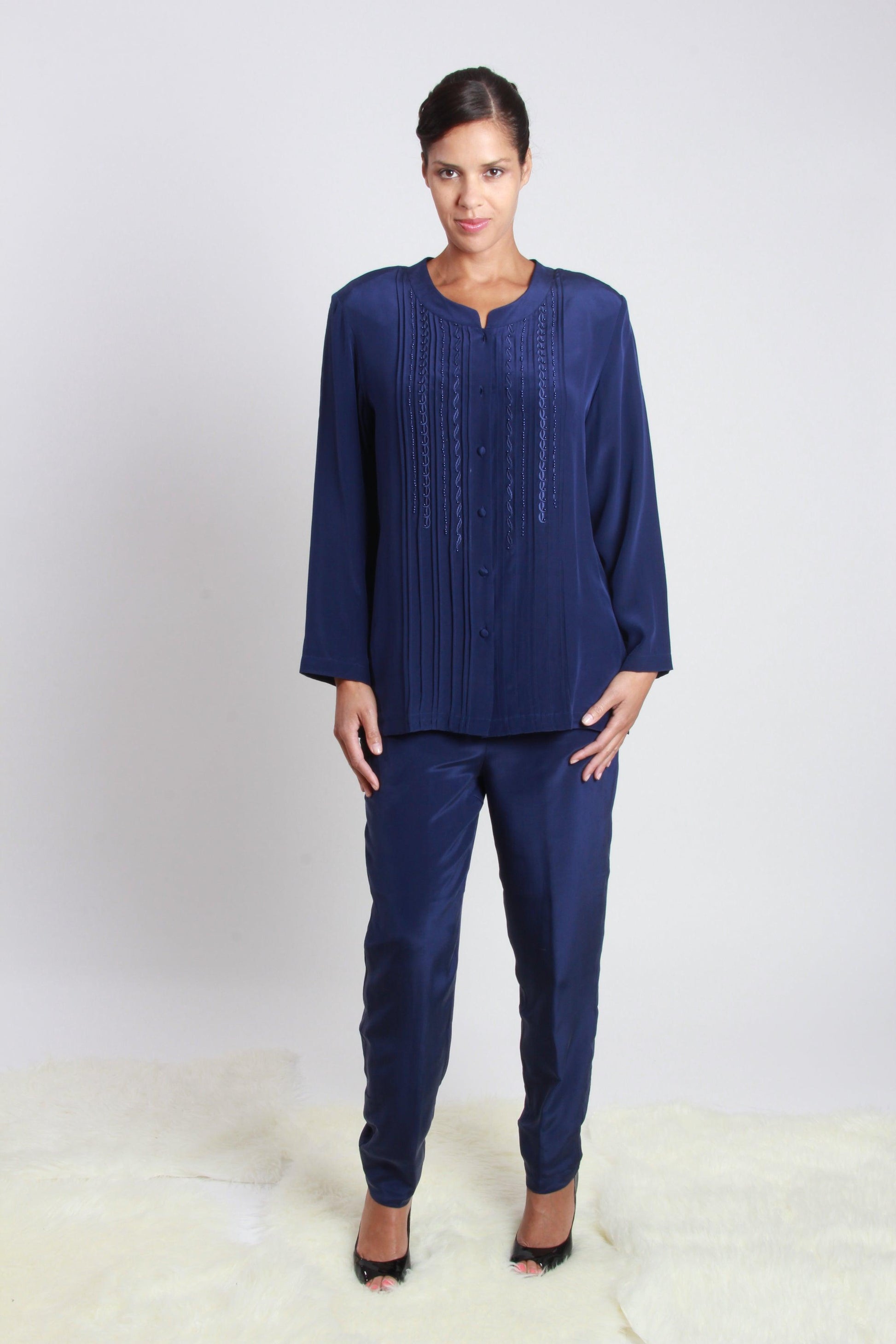 Navy Blouses & Pants Set - NineSilk